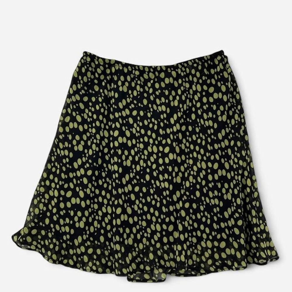Vintage Y2K black chiffon mini skirt with an abstract lime